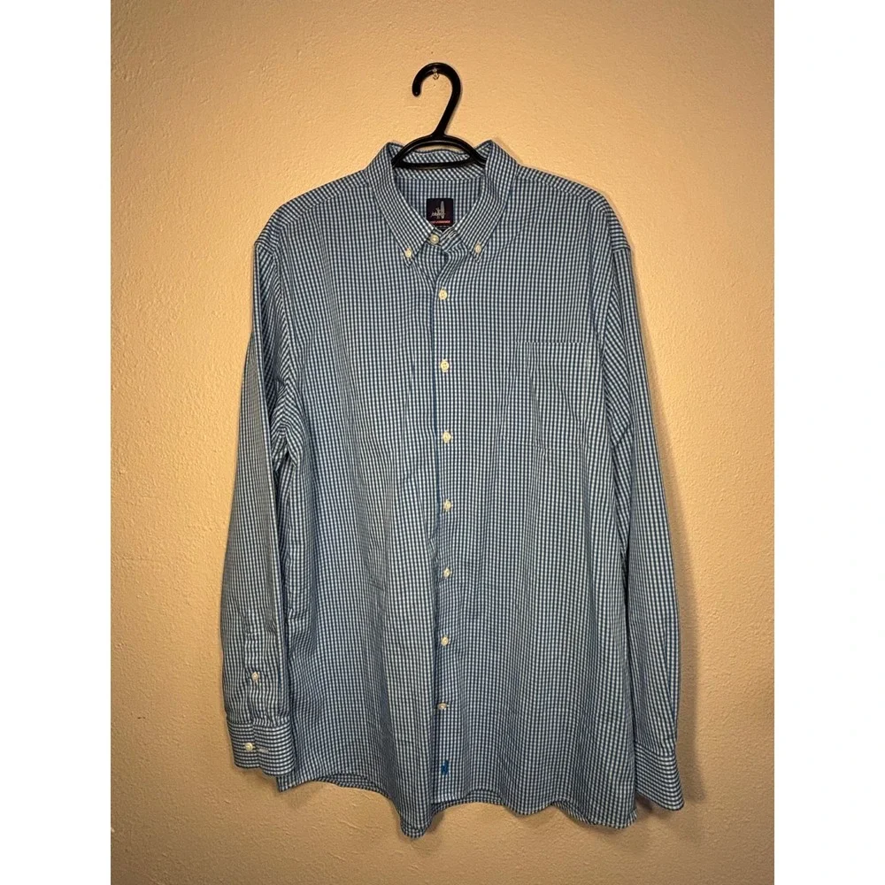 Johnnie-O Prep-Performance Mens XL Blue Gingham Button Down Shirt Long Sleeve - Picture 1 of 5
